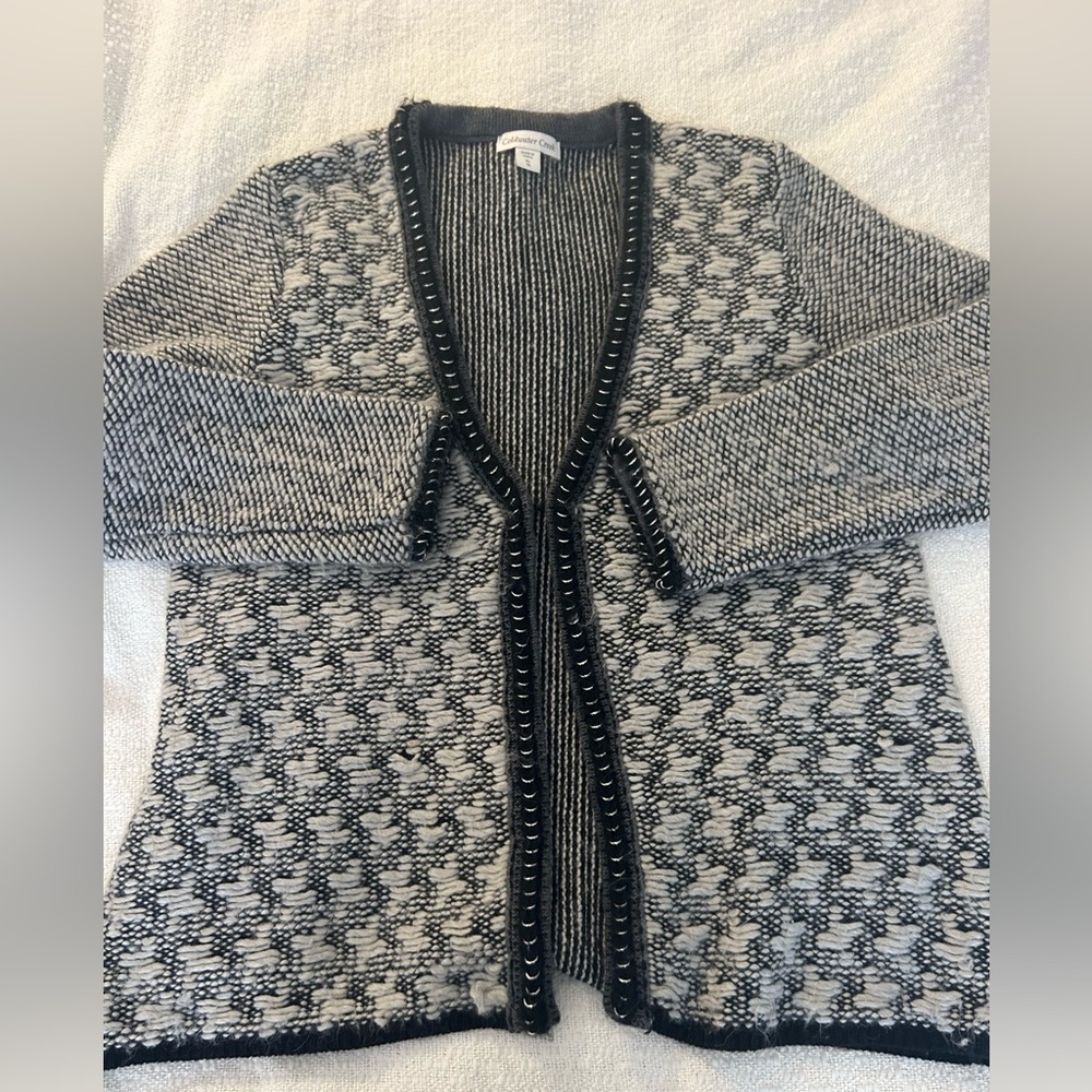 Women's Black and White Open Front Sweater